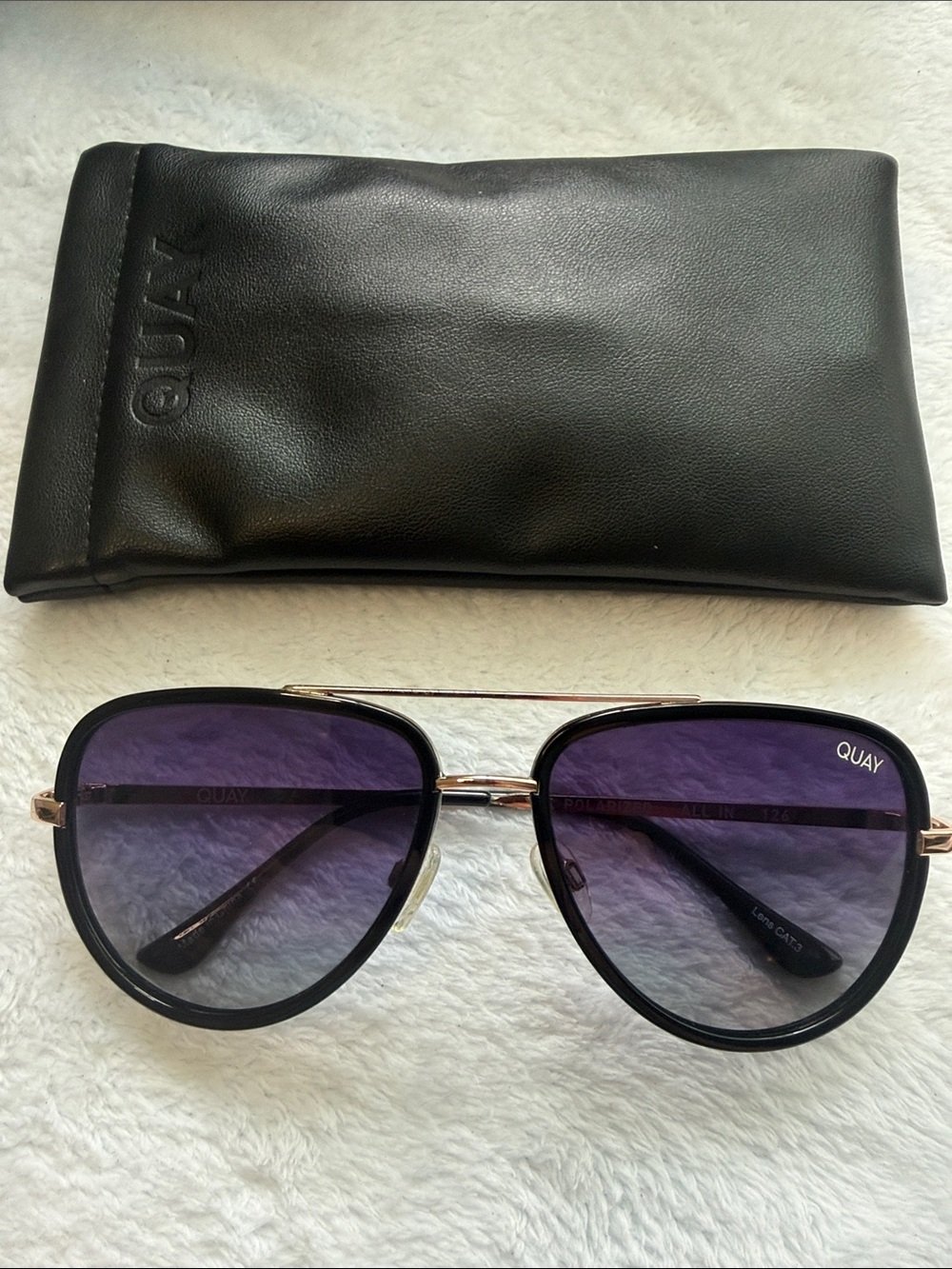 Quay Unisex ALL IN Black Gold Rim Sunglasses